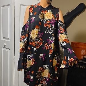 Xhilaration Black Floral Long Sleeve Dress
